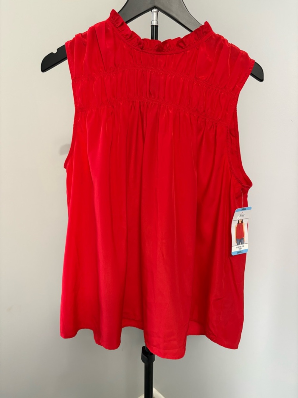 Joie Cayenne Red Smocked Ruffle Neck Sleeveless Blouse Top NWT L - Picture 2 of 8